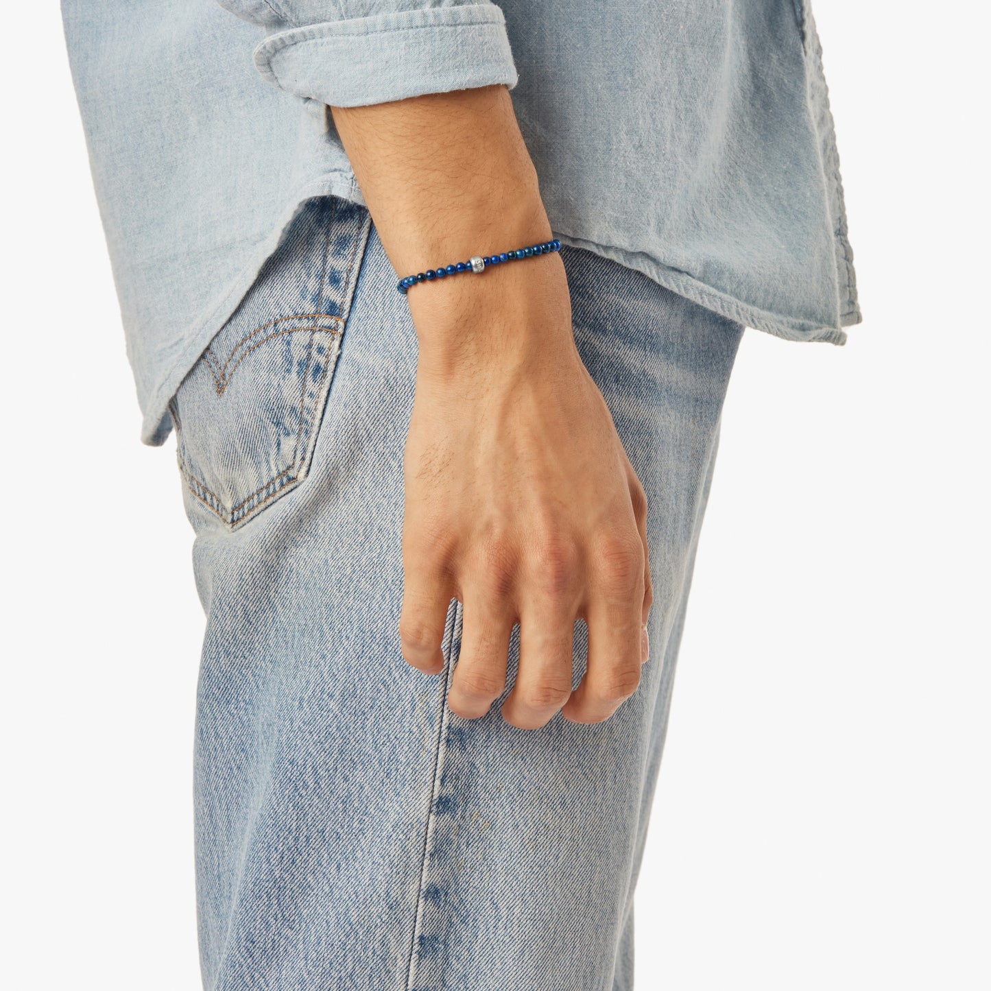 4mm Beaded Lapis Bracelet - Sterling Silver