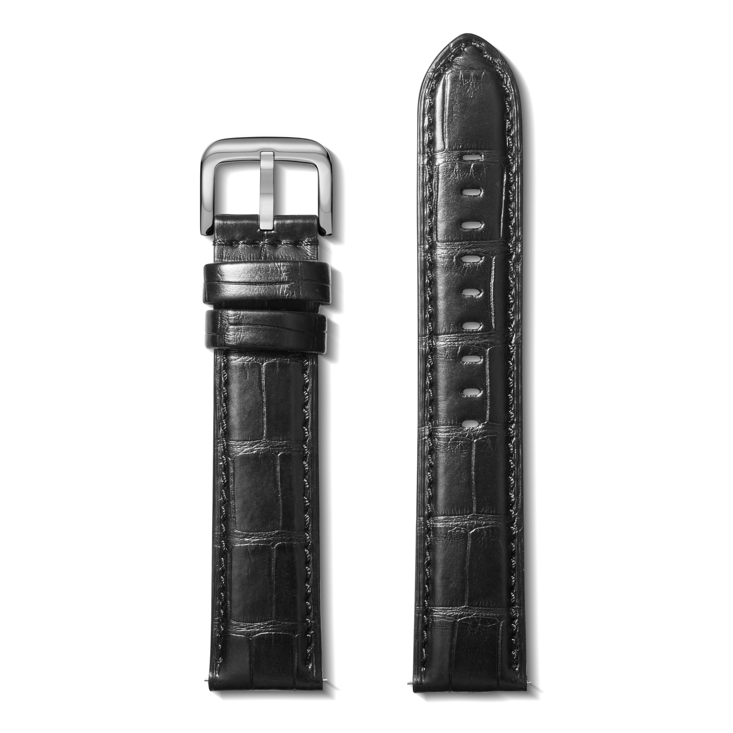 22mm Black Alligator Leather Watch Strap (Long) - Black