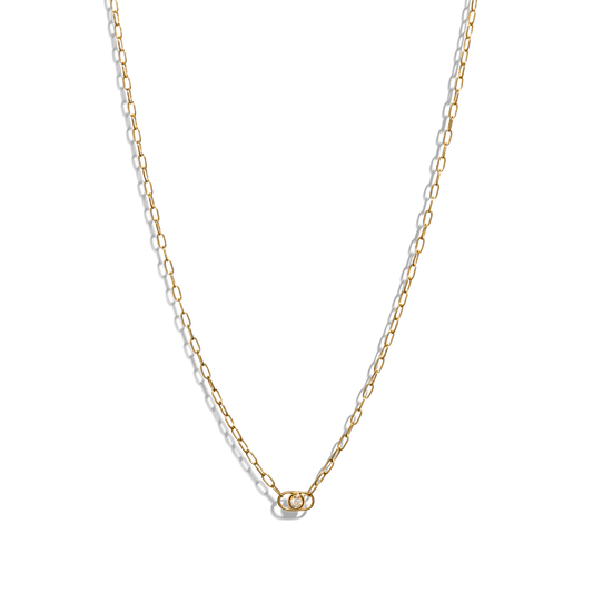 Diamond Rivet Oval Charm Necklace - Yellow Gold