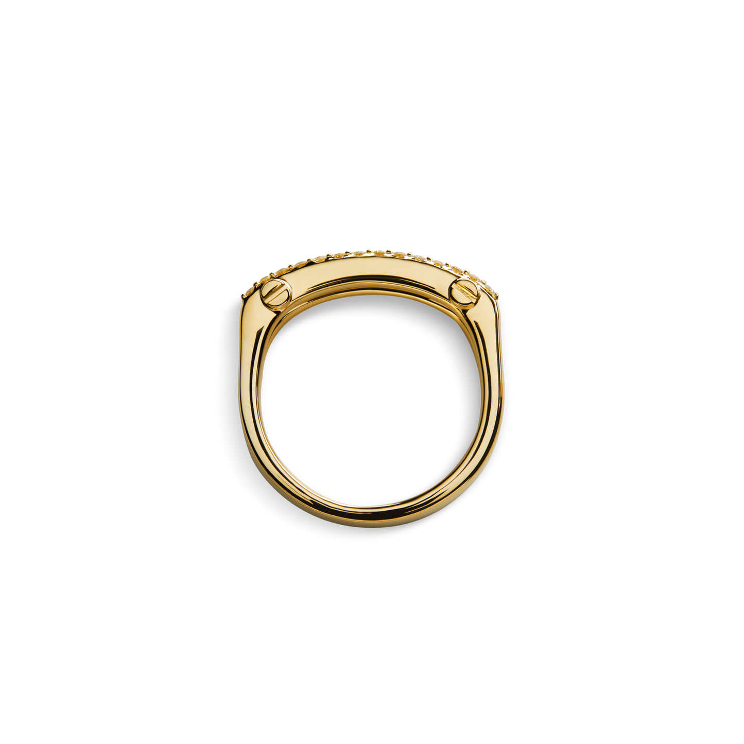 Diamond Pave Rivet Double Row Ring - Yellow Gold