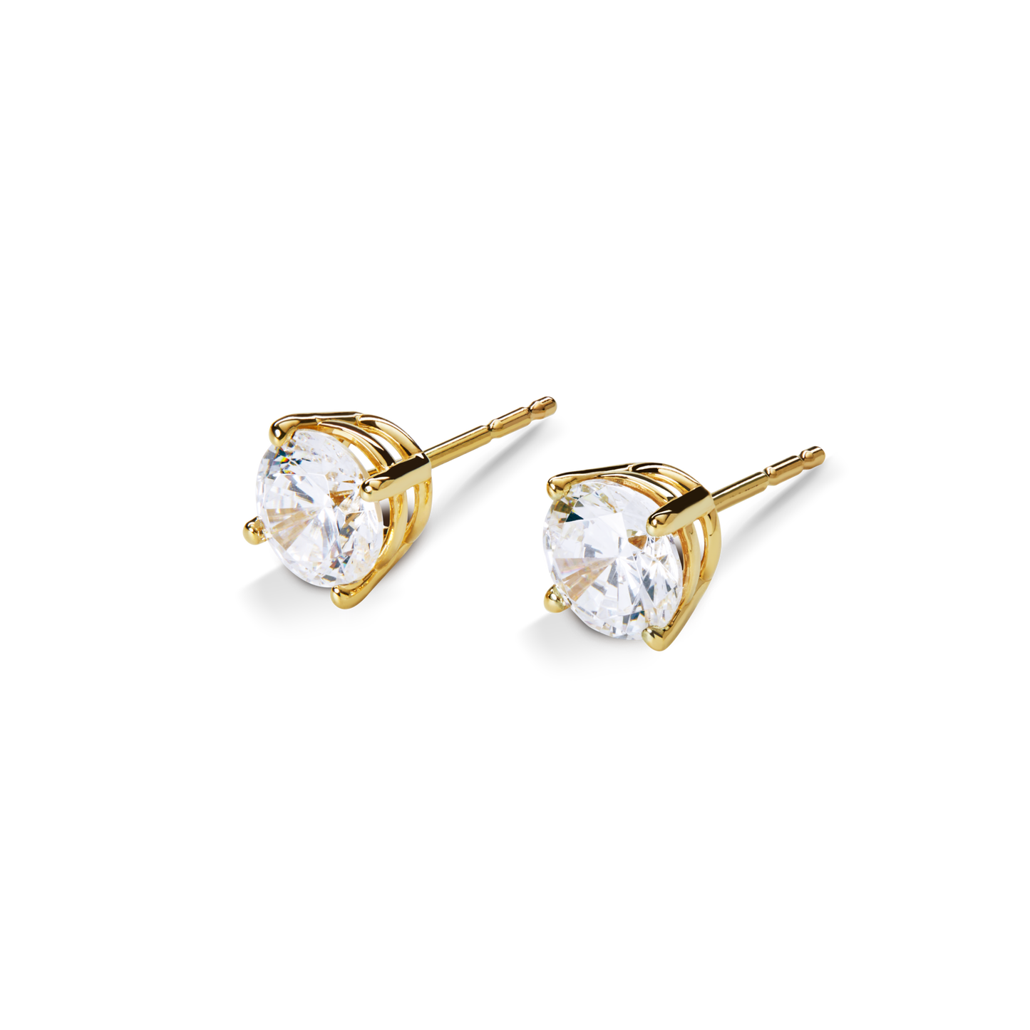 1 1/2 Carat Round Diamond Studs - Yellow Gold
