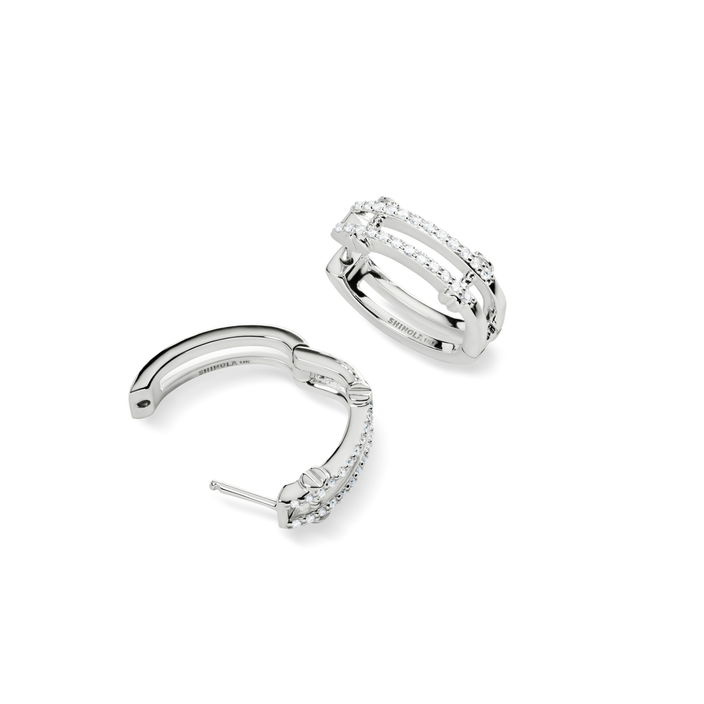 Diamond Pave Rivet Double Row Hoop Earrings - White Gold