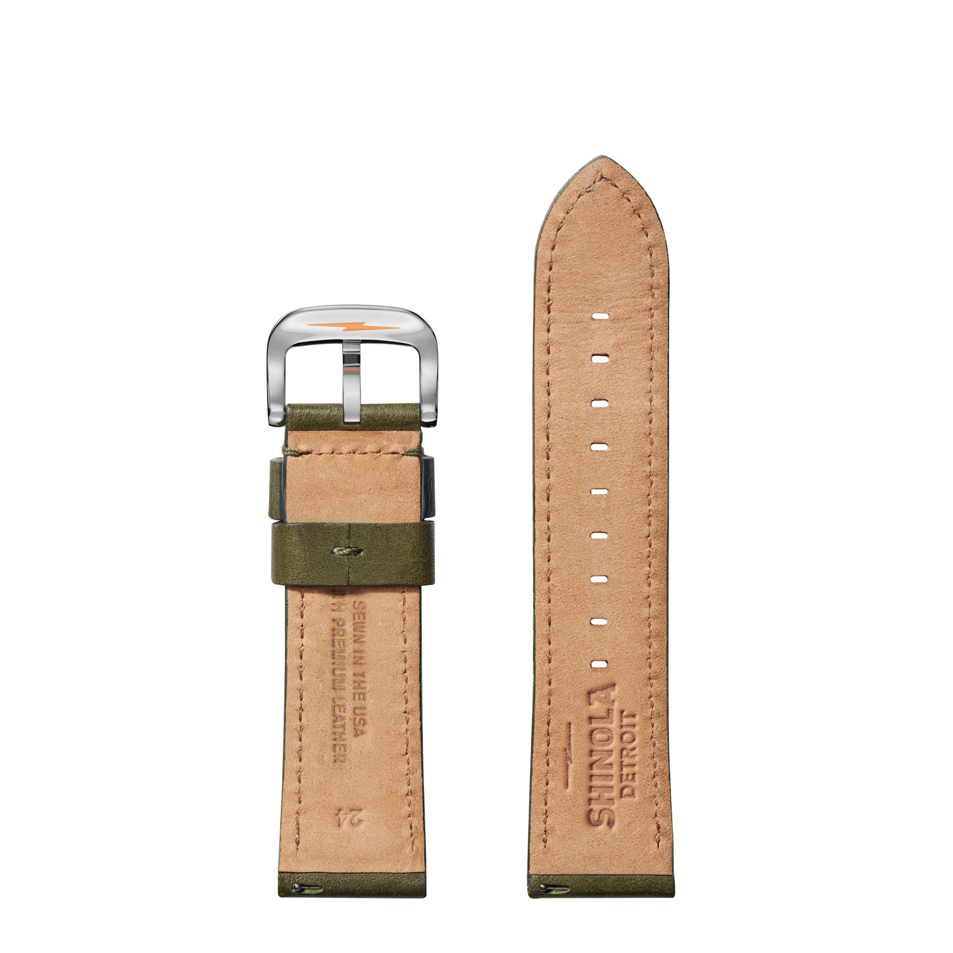 24mm Olive Leather Watch Strap - Olive