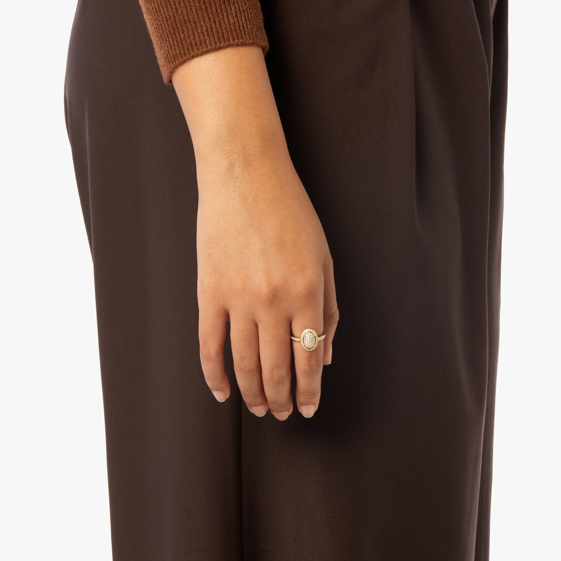 Diamond Pave Oval Ring - Yellow Gold
