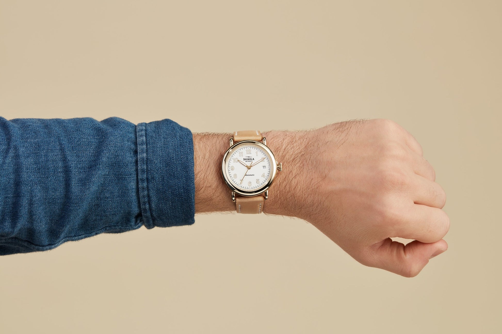 Runwell Automatic Watch - Natural Leather Strap