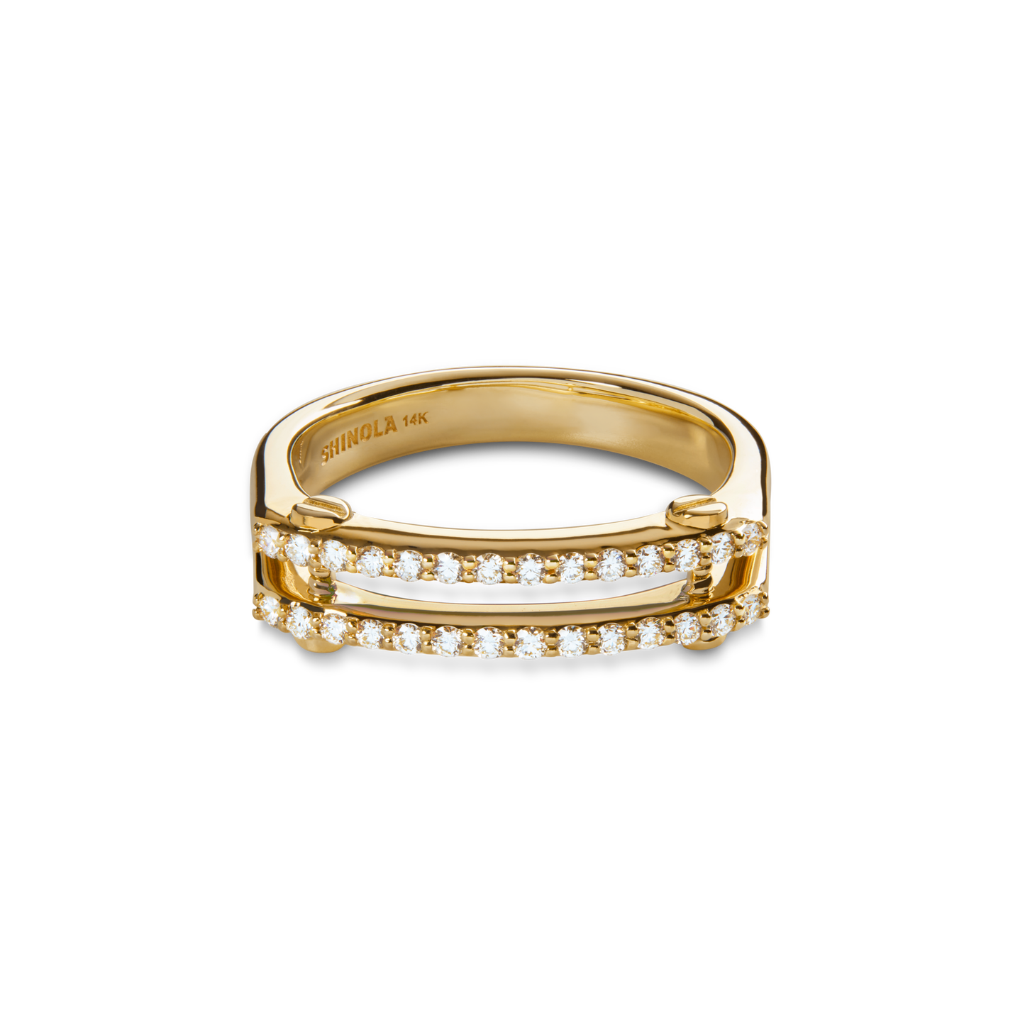 Diamond Pave Rivet Double Row Ring - Yellow Gold