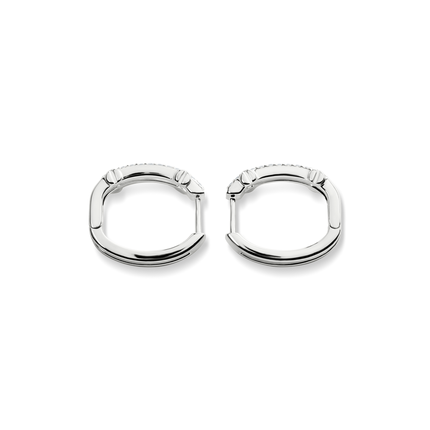 Diamond Pave Rivet Double Row Hoop Earrings - White Gold