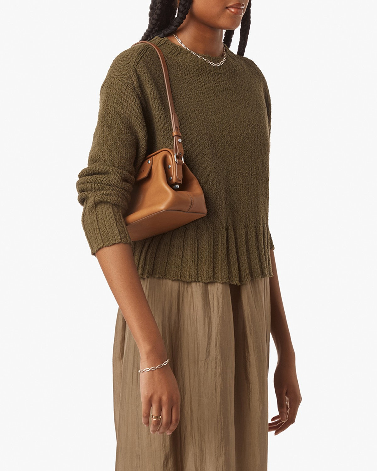 Rivet Frame Shoulder Bag - Tan