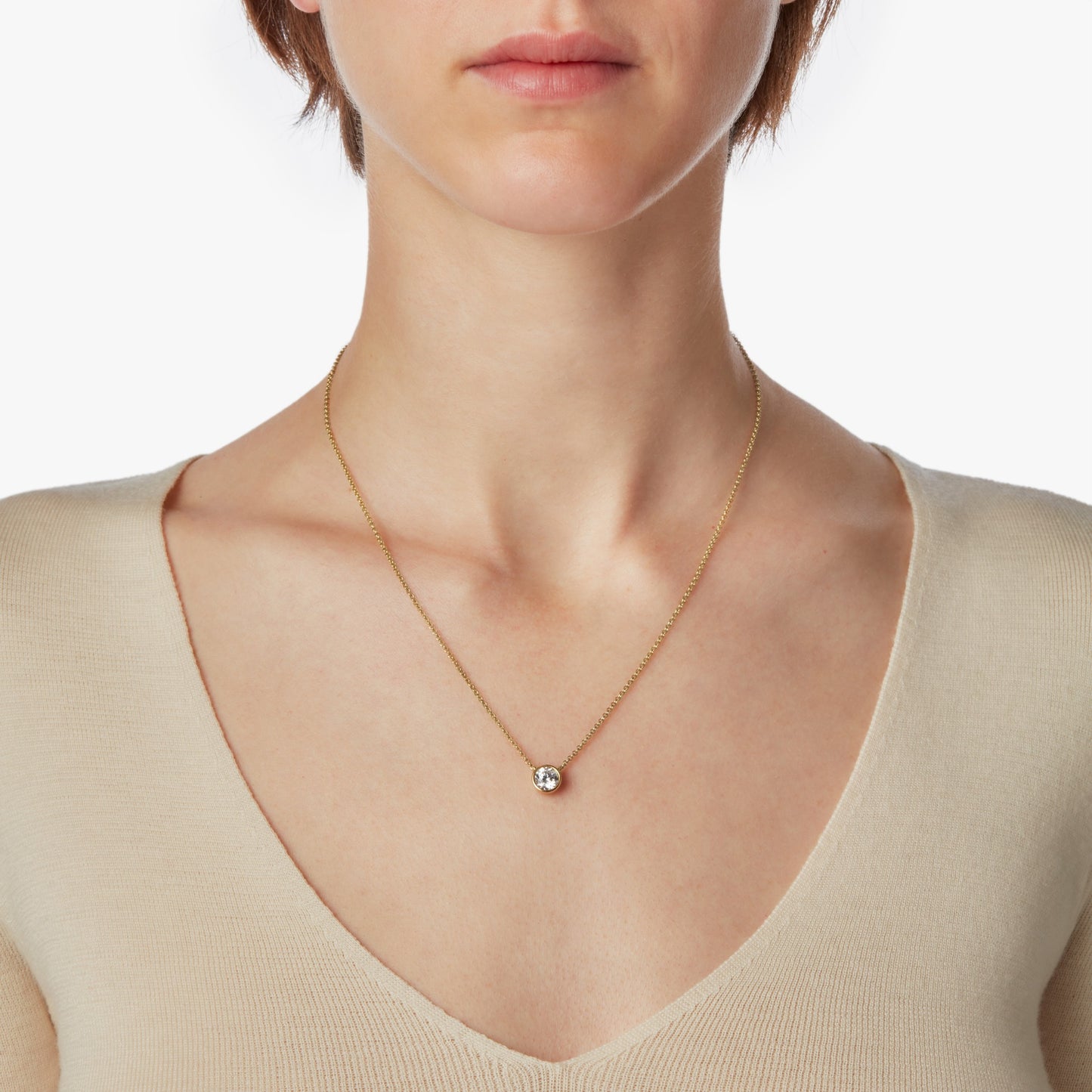 1 Carat Round Diamond Necklace - Yellow Gold