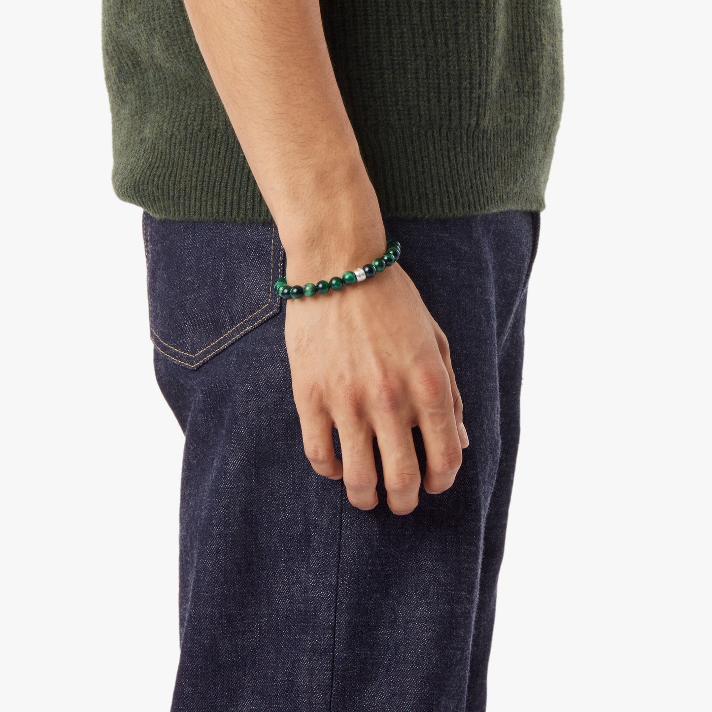 8mm Beaded Tiger's Eye Bracelet - Green Tigers Eye