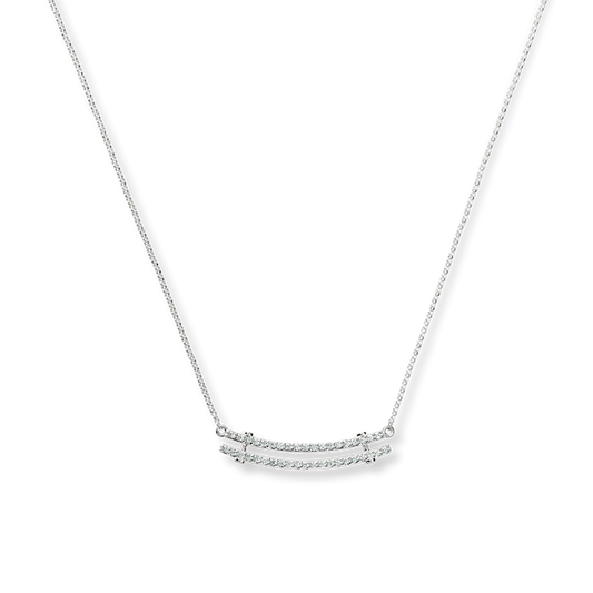 Diamond Pave Rivet Double Row Necklace - White Gold