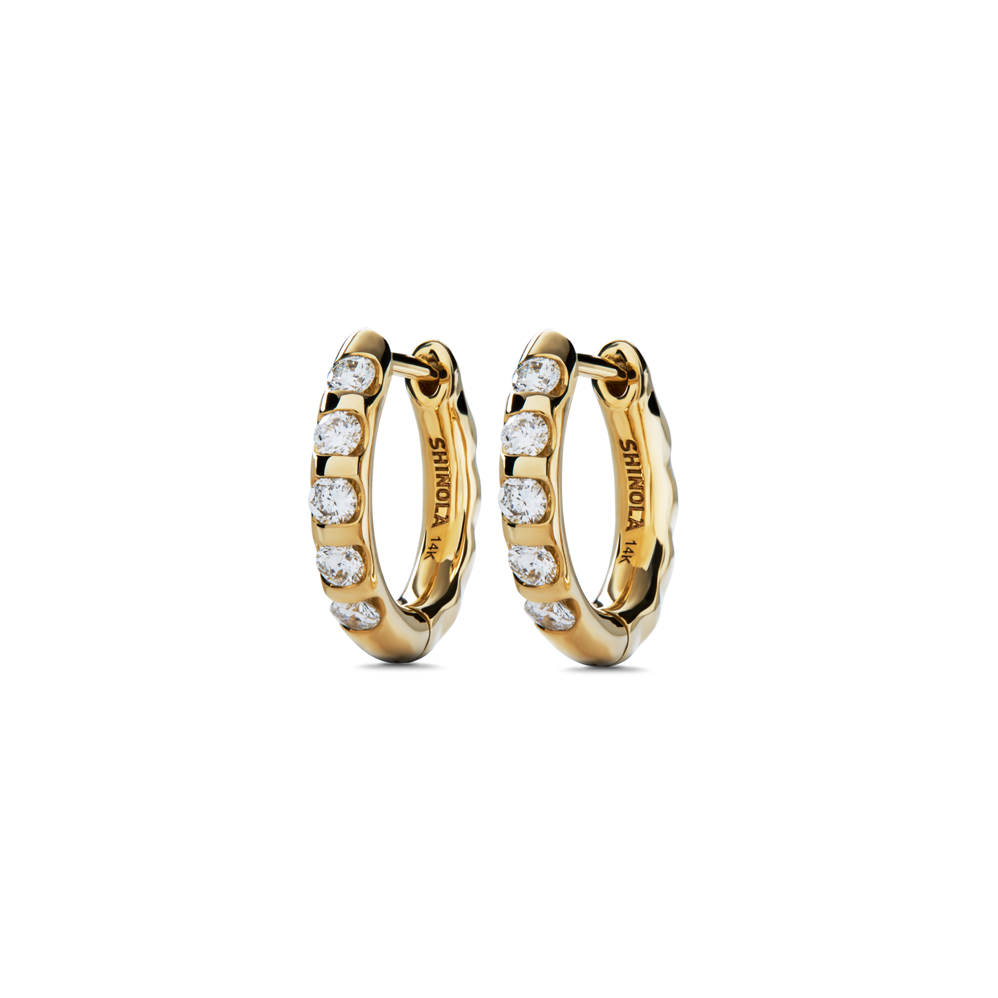 Diamond Petite Round Huggie Earrings - Yellow Gold