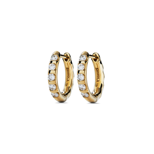 Diamond Petite Round Huggie Earrings - Yellow Gold