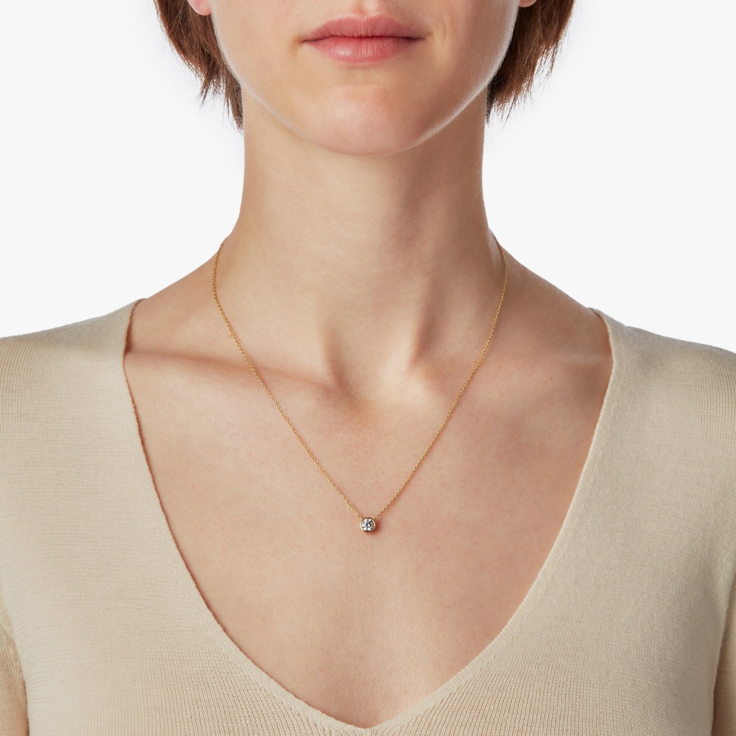 1/2 Carat Round Diamond Necklace - Yellow Gold