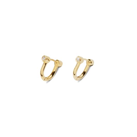 Diamond Bike Lock Huggie Earrings - Yellow Gold