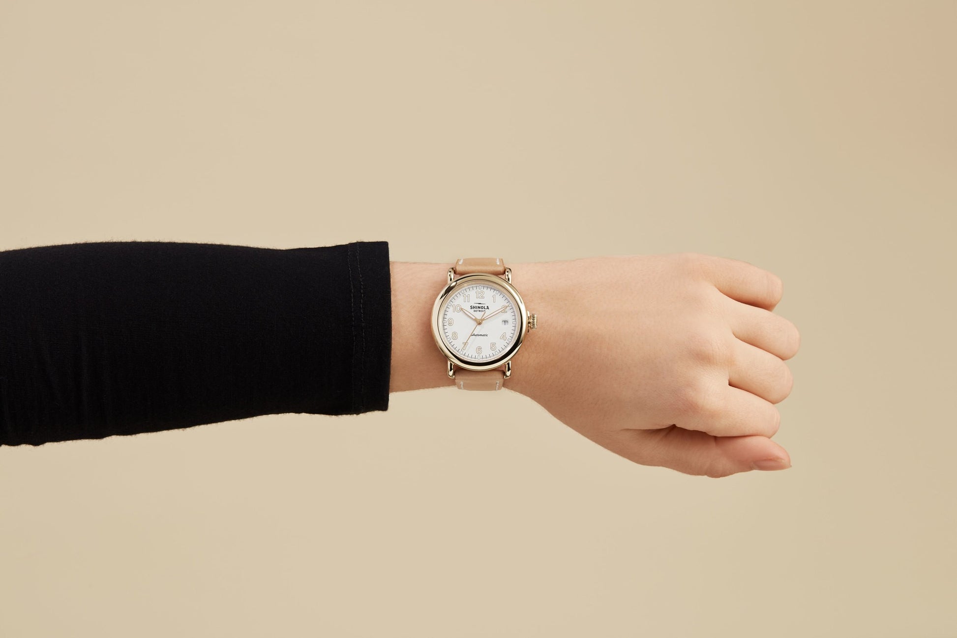 Runwell Automatic Watch - Natural Leather Strap