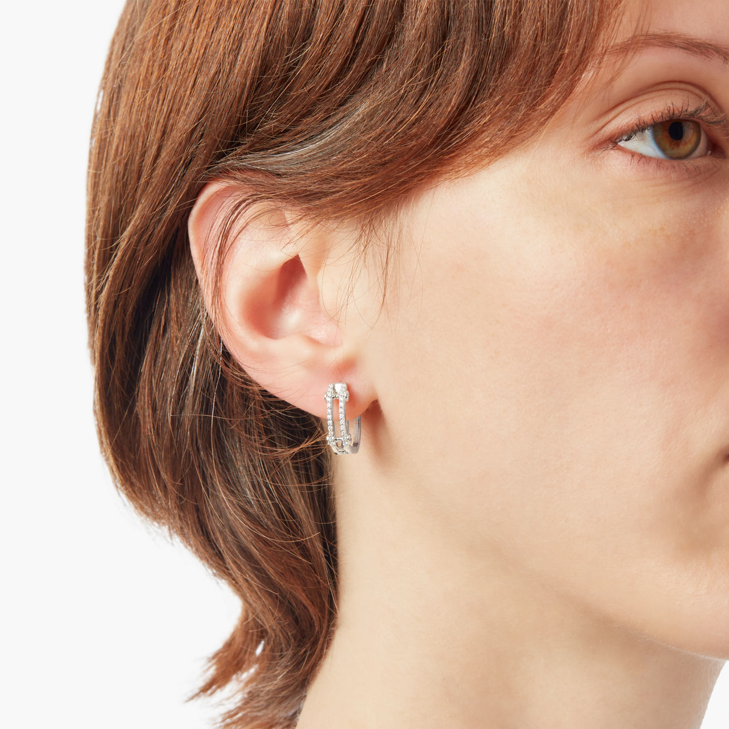 Diamond Pave Rivet Double Row Hoop Earrings - White Gold