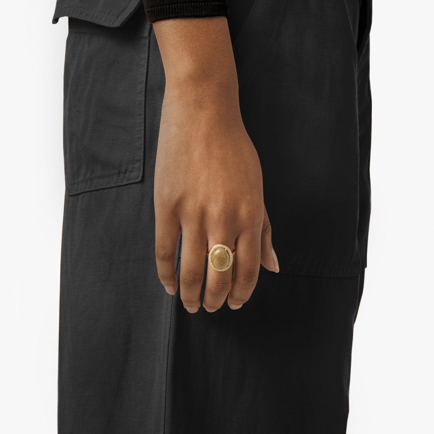 Diamond Pave Oval Petoskey Ring - Yellow Gold