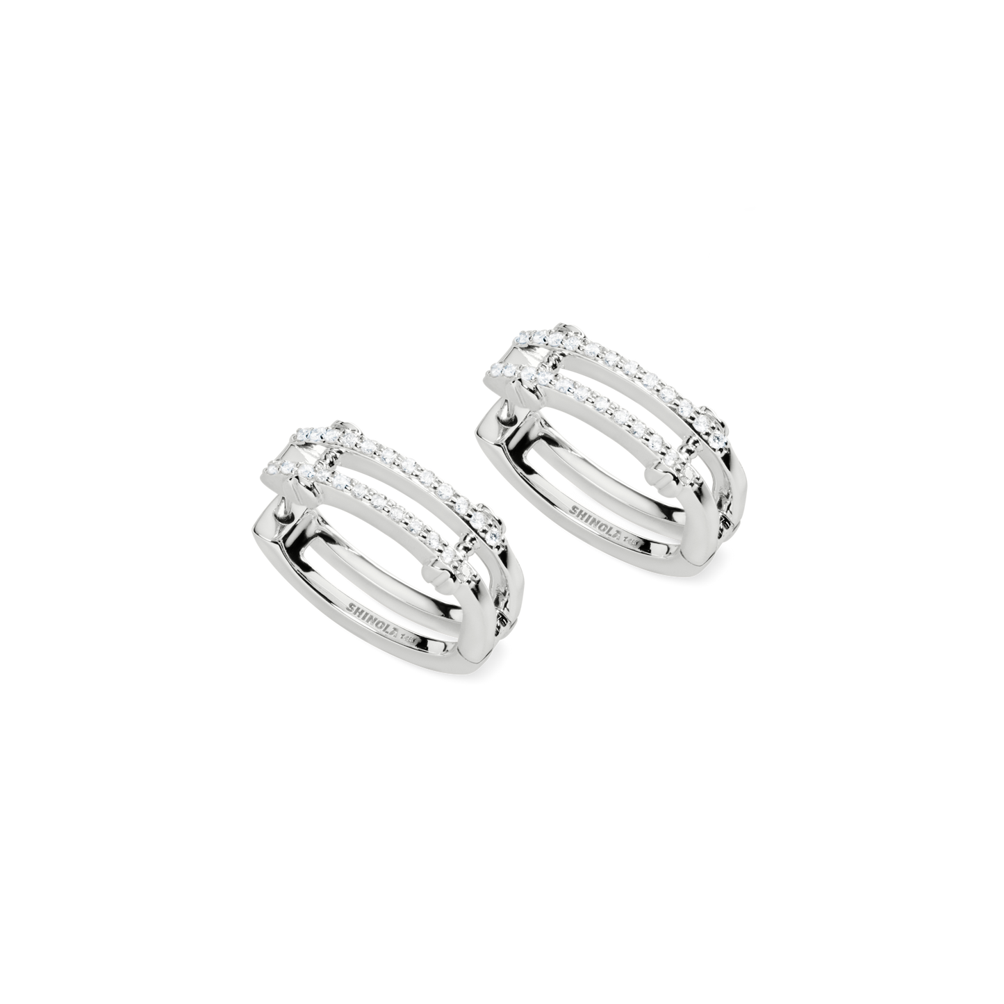 Diamond Pave Rivet Double Row Hoop Earrings - White Gold