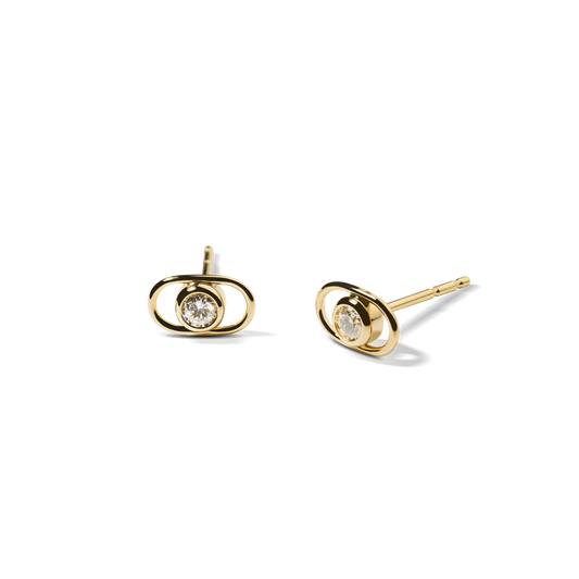 Diamond Rivet Oval Stud Earrings - Yellow Gold