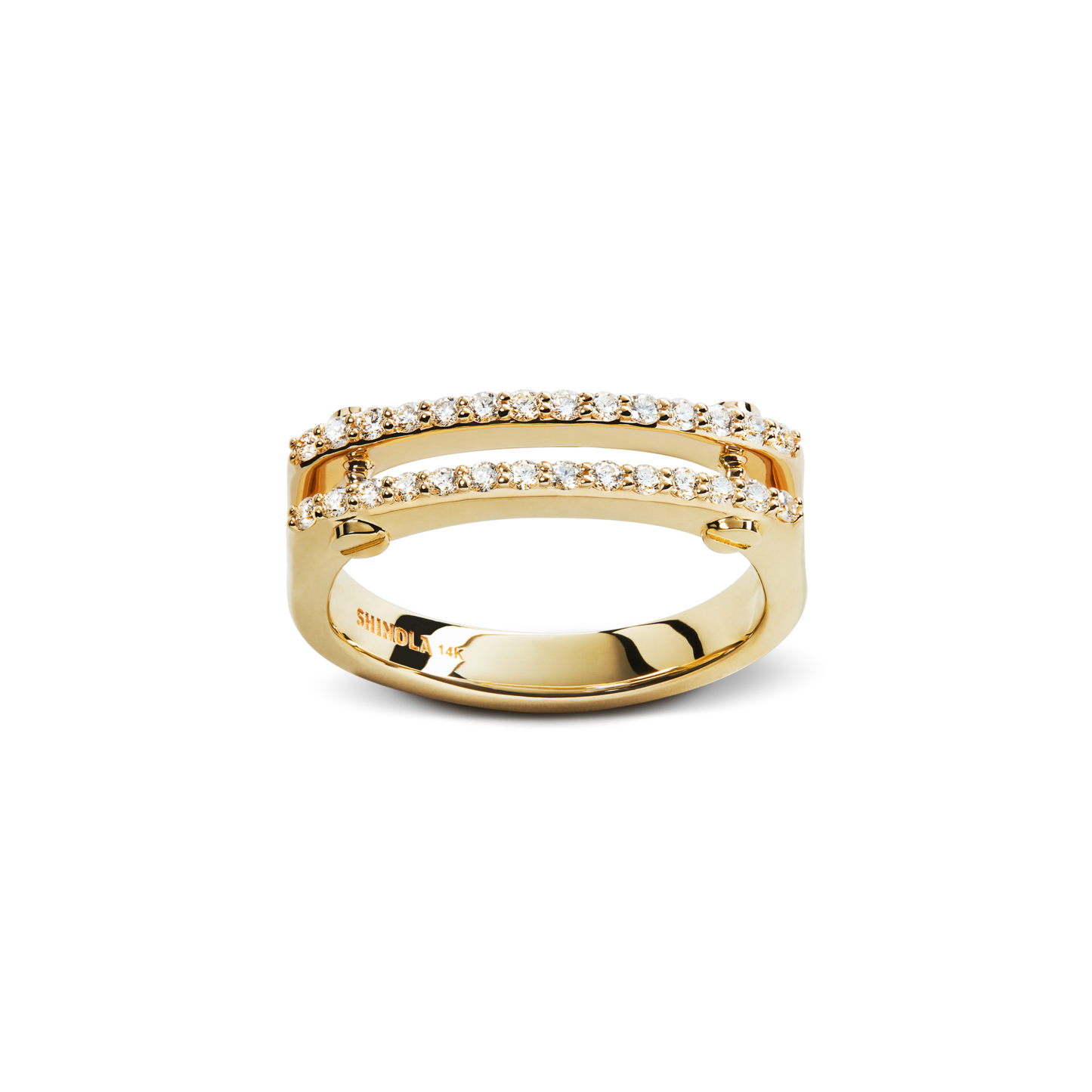 Diamond Pave Rivet Double Row Ring - Yellow Gold