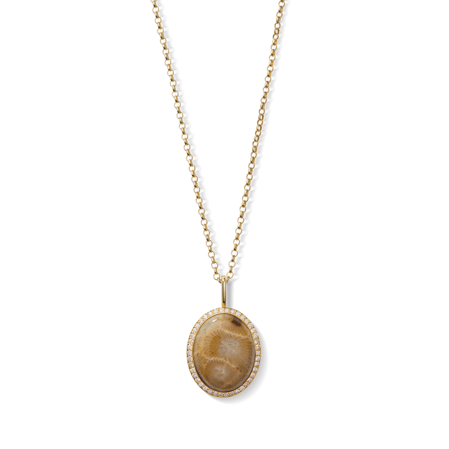 Diamond Pave Petoskey Necklace - Yellow Gold