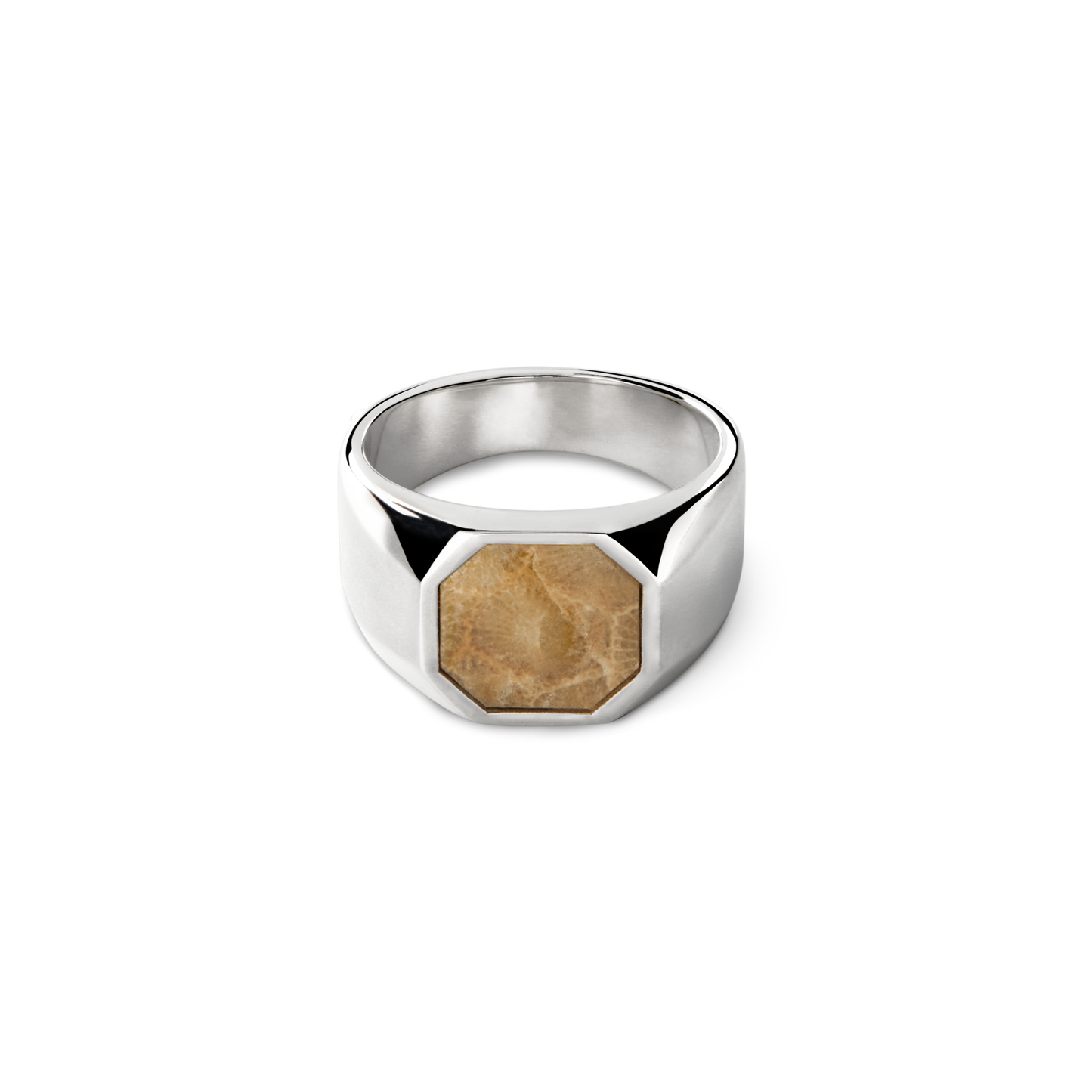 Octagonal Petoskey Signet Ring - Sterling Silver