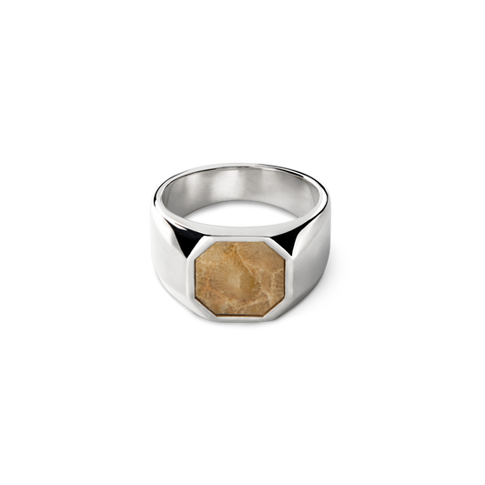Octagonal Petoskey Signet Ring - Sterling Silver