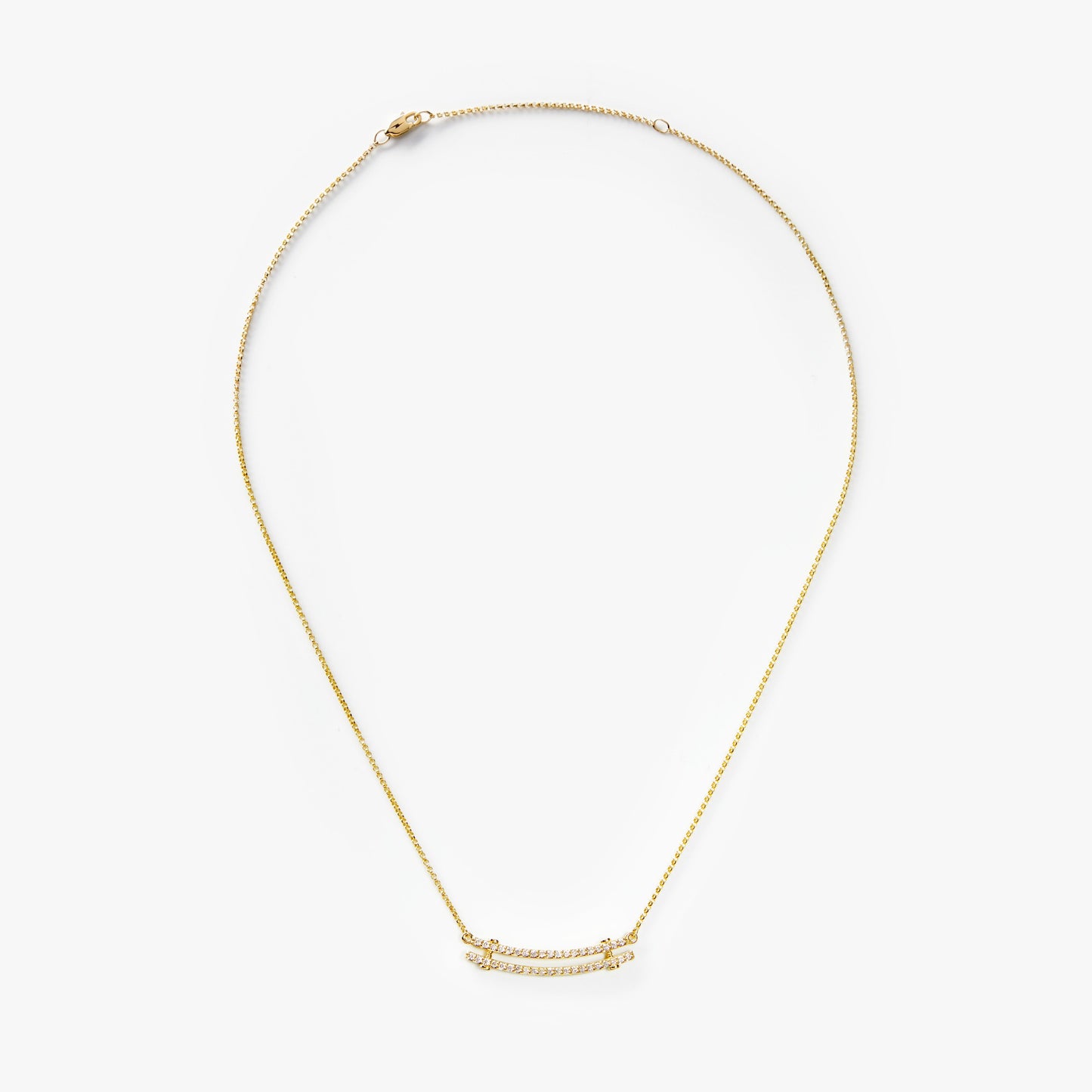 Diamond Pave Rivet Double Row Necklace - Yellow Gold