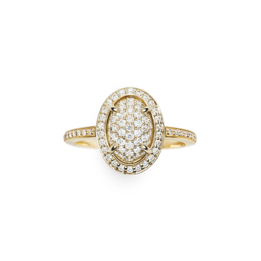 Diamond Pave Oval Ring - Yellow Gold