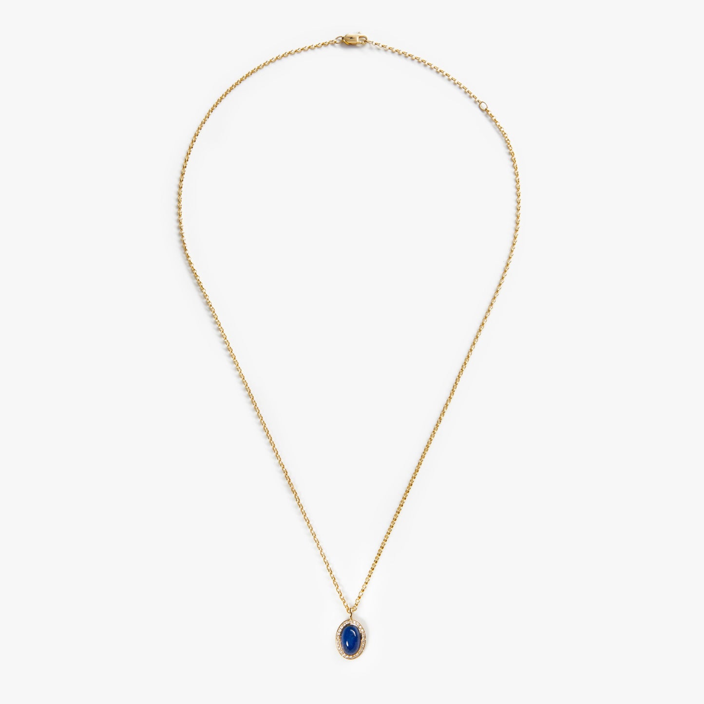 Diamond Pave Petite Oval Pendant Lapis Necklace - Yellow Gold