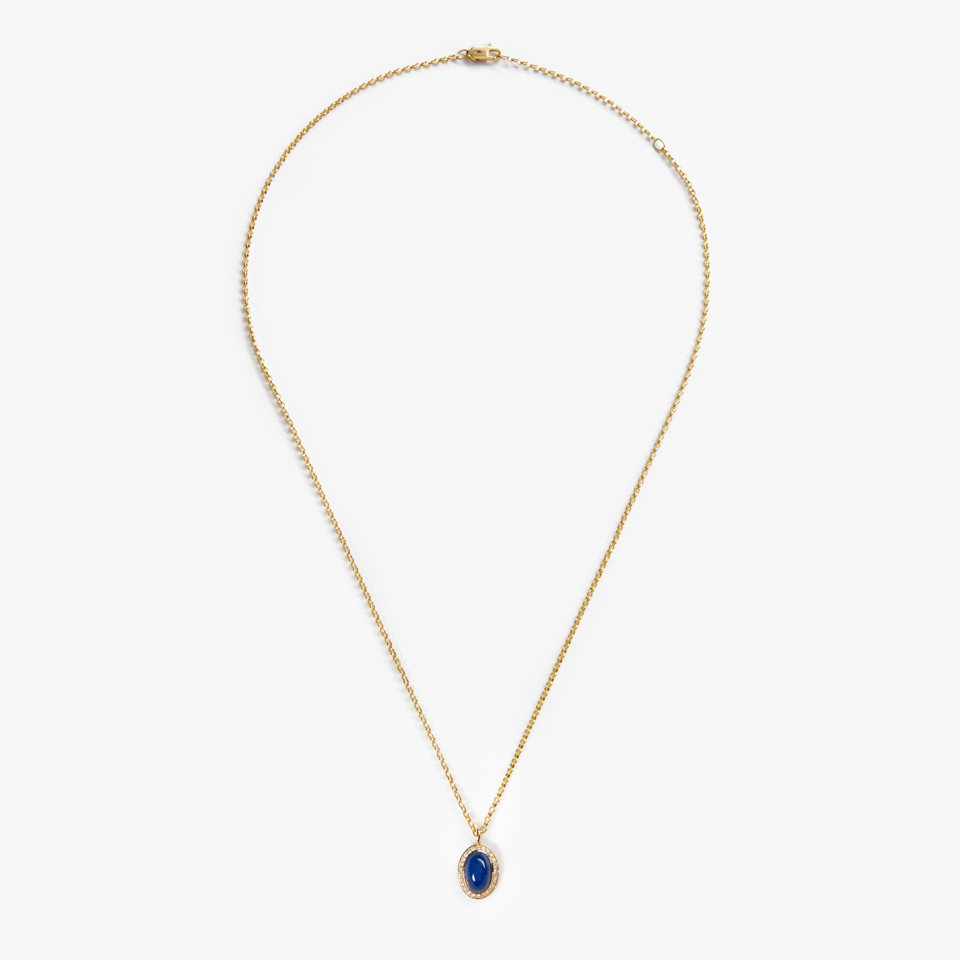 Diamond Pave Petite Oval Pendant Lapis Necklace - Yellow Gold