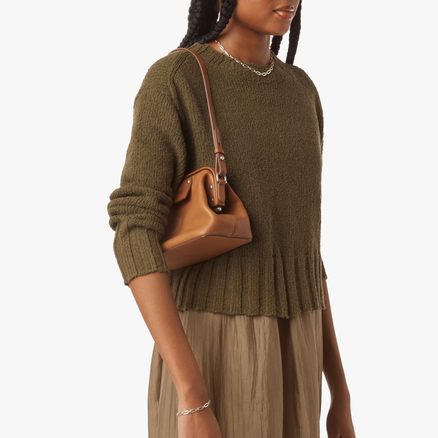 Rivet Frame Shoulder Bag - Tan