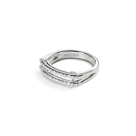 Diamond Pave Rivet Double Row Ring - White Gold