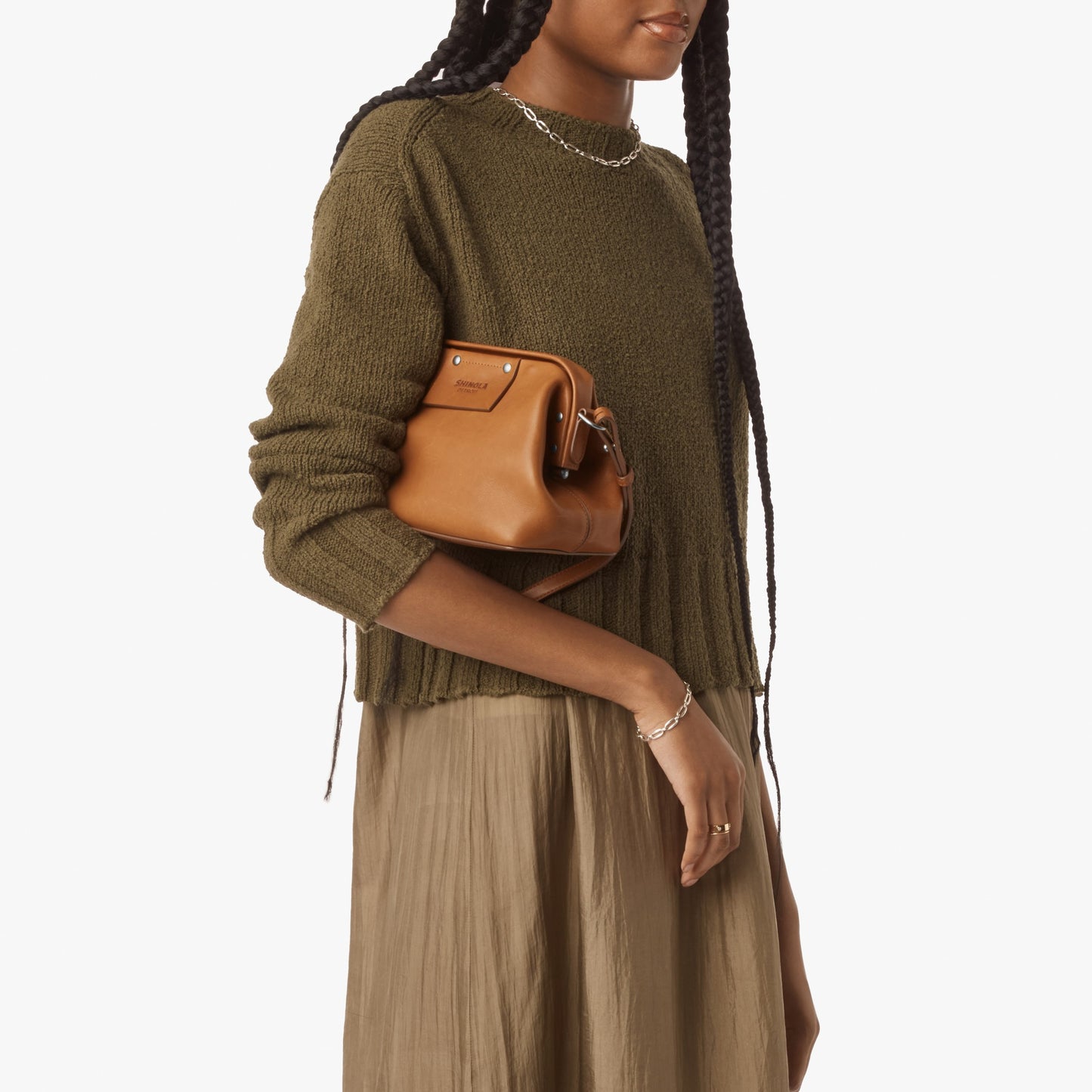 Rivet Frame Shoulder Bag - Tan