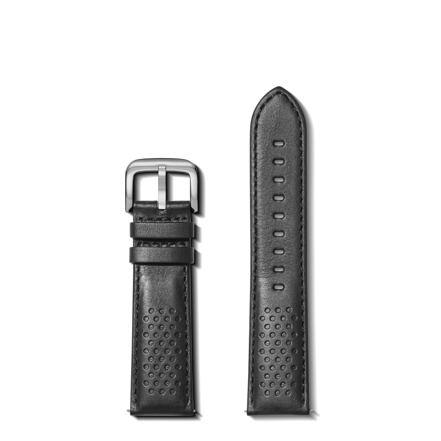 22mm Black Perforated Leather Watch Strap - Black