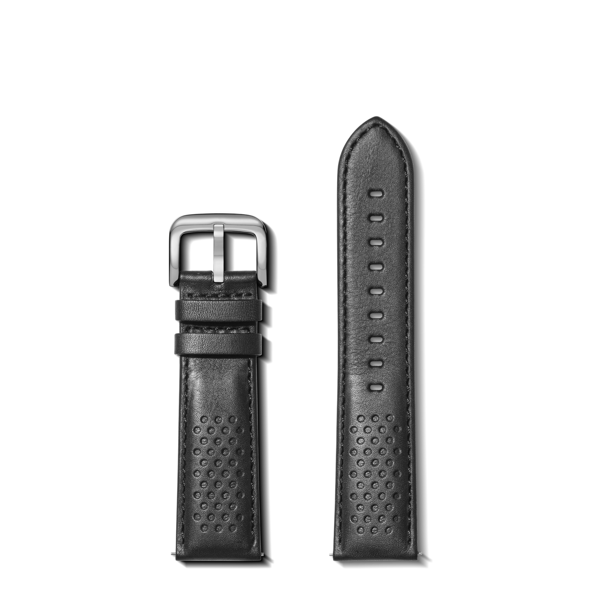 22mm Black Perforated Leather Watch Strap - Black