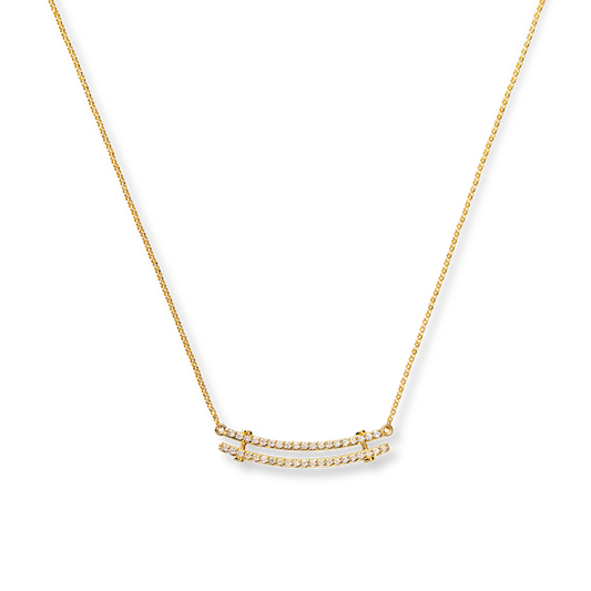 Diamond Pave Rivet Double Row Necklace - Yellow Gold