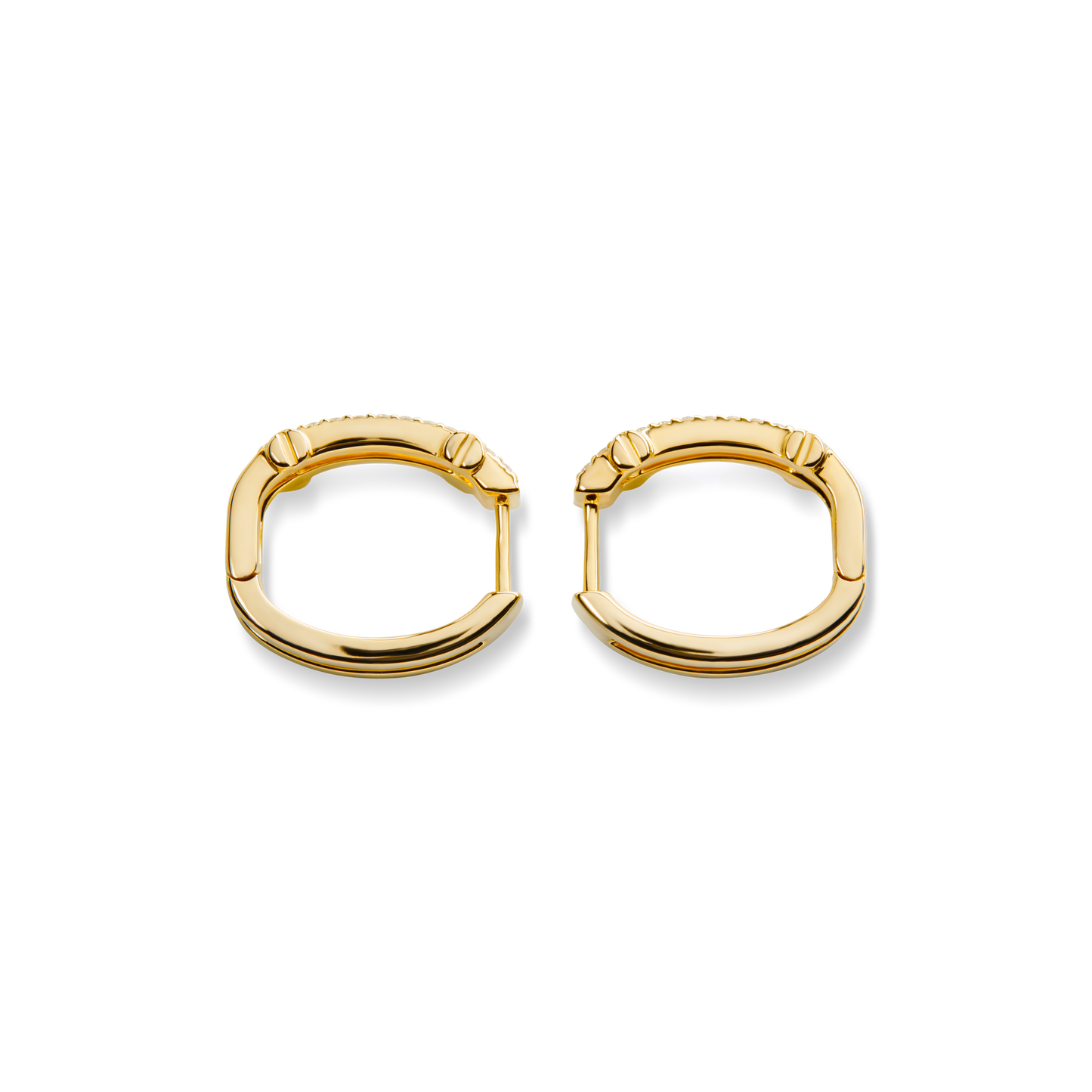 Diamond Pave Rivet Double Row Hoop Earrings - Yellow Gold