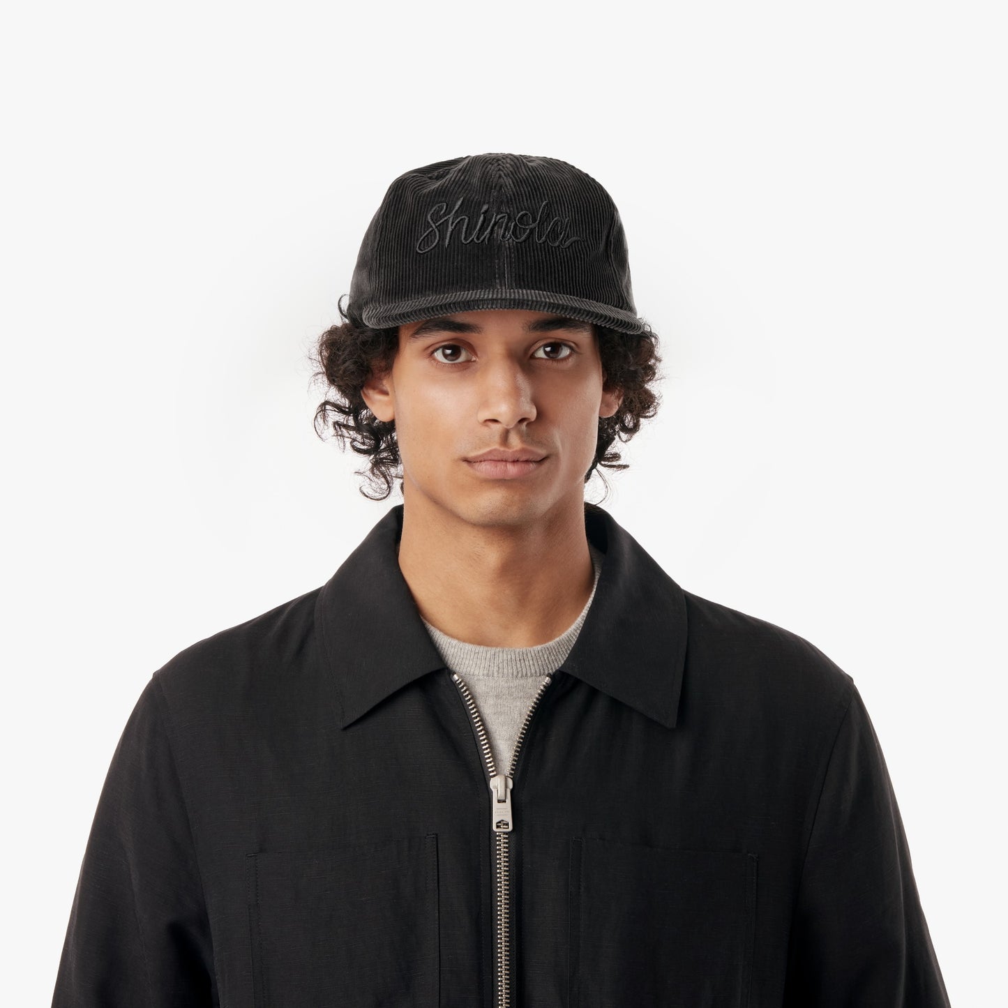 Corduroy Embroidered 6-Panel Hat - Black