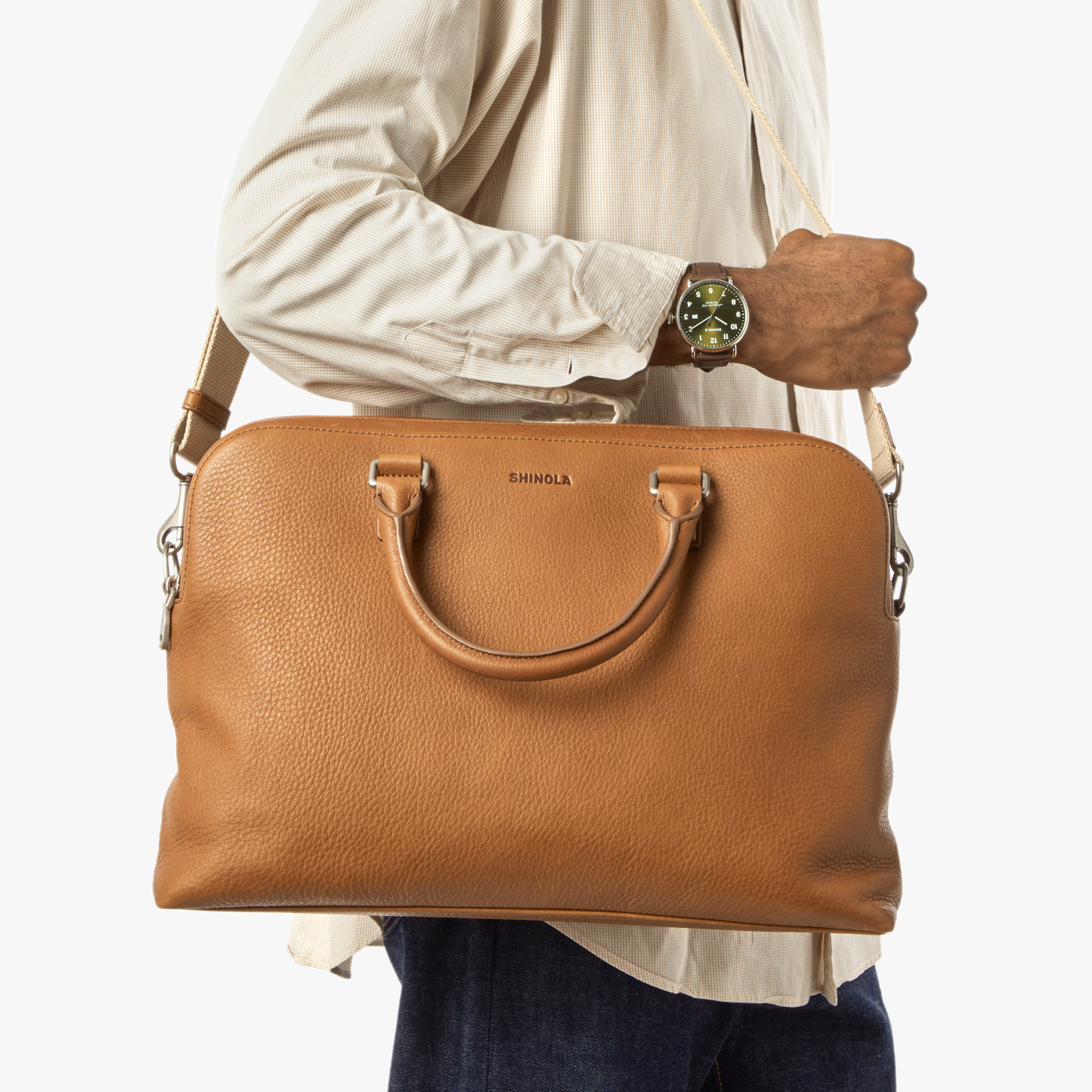 Double Zip Briefcase - Tan