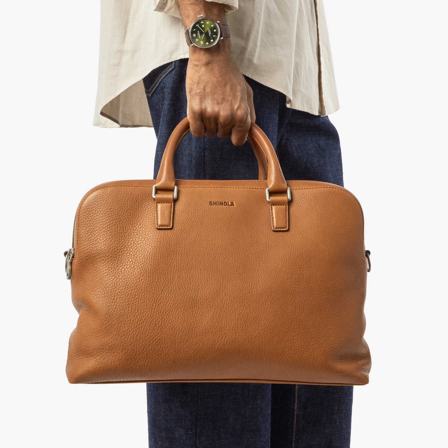 Double Zip Briefcase - Tan
