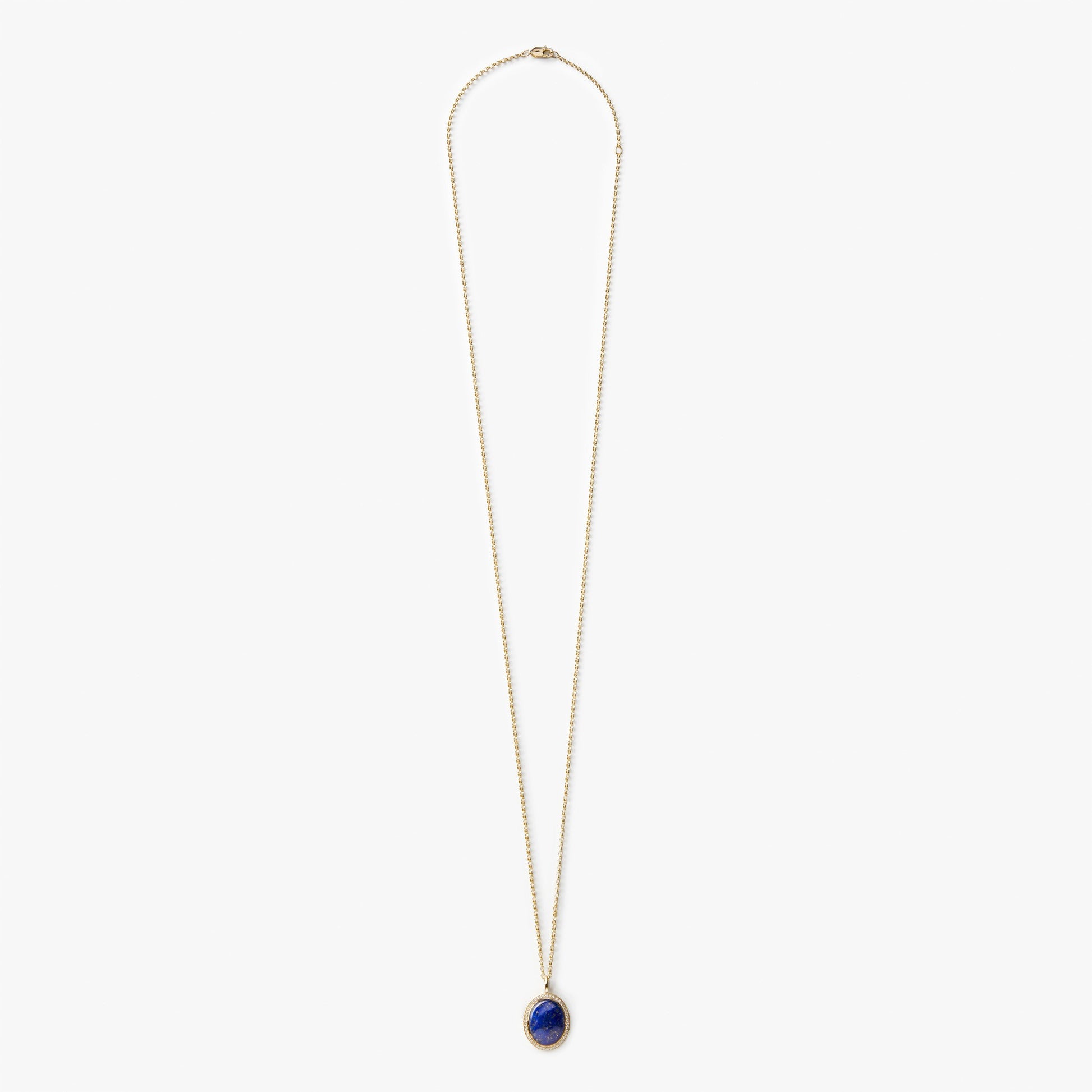 Diamond Pave Lapis Pendant Necklace - Yellow Gold