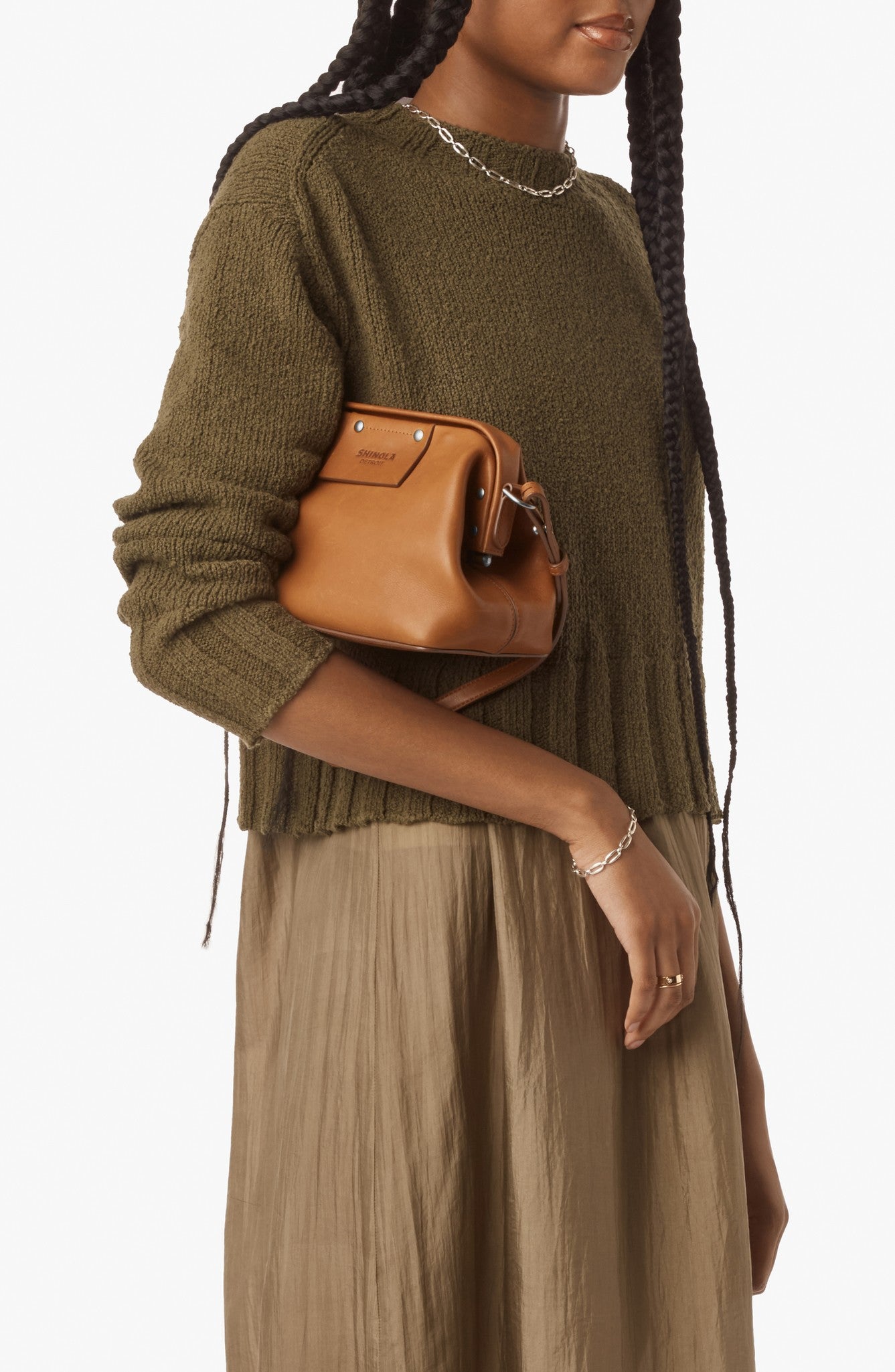 Rivet Frame Shoulder Bag - Tan