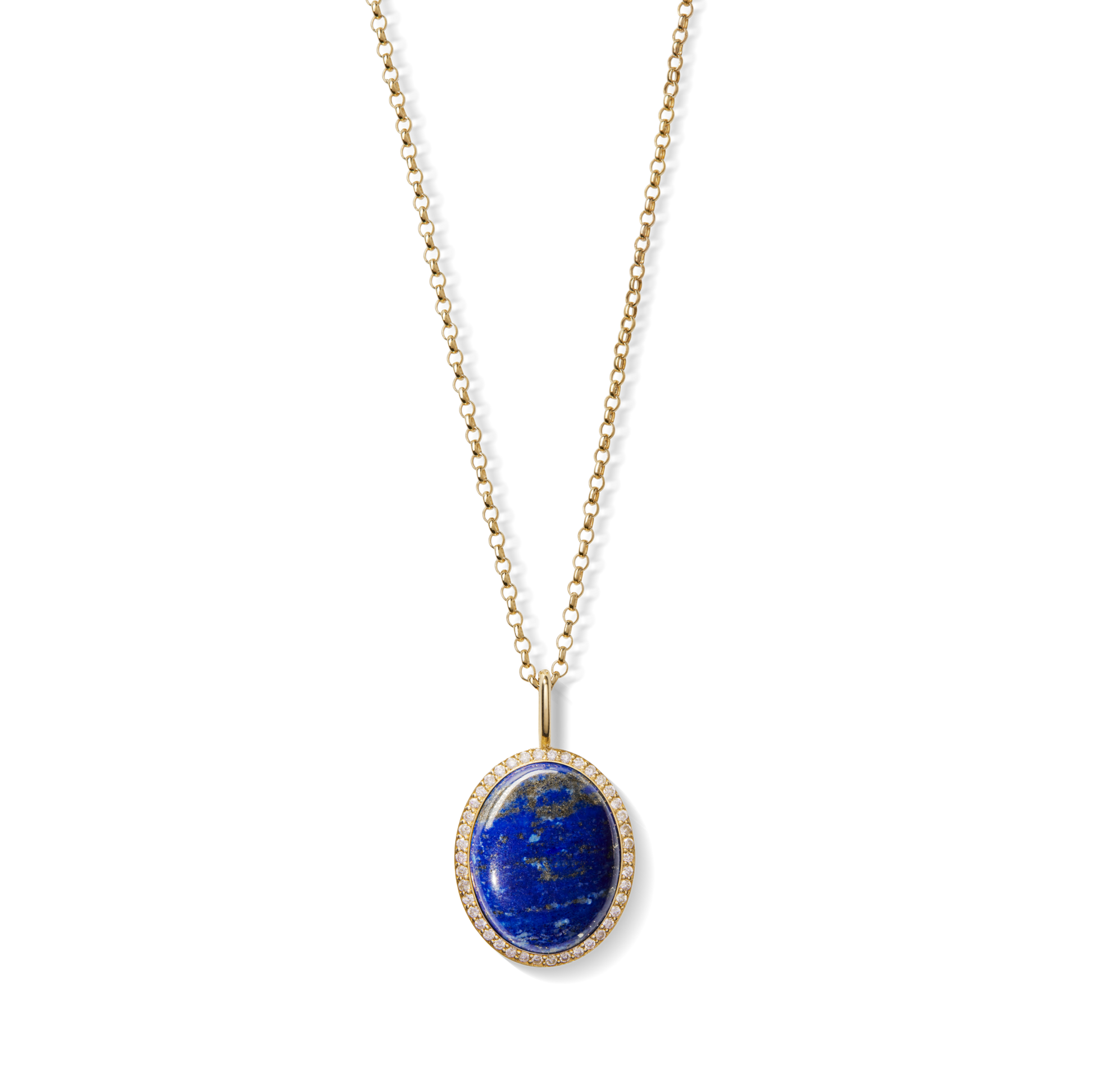 Diamond Pave Lapis Pendant Necklace - Yellow Gold