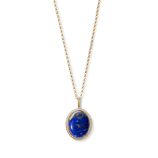 Diamond Pave Lapis Pendant Necklace - Yellow Gold