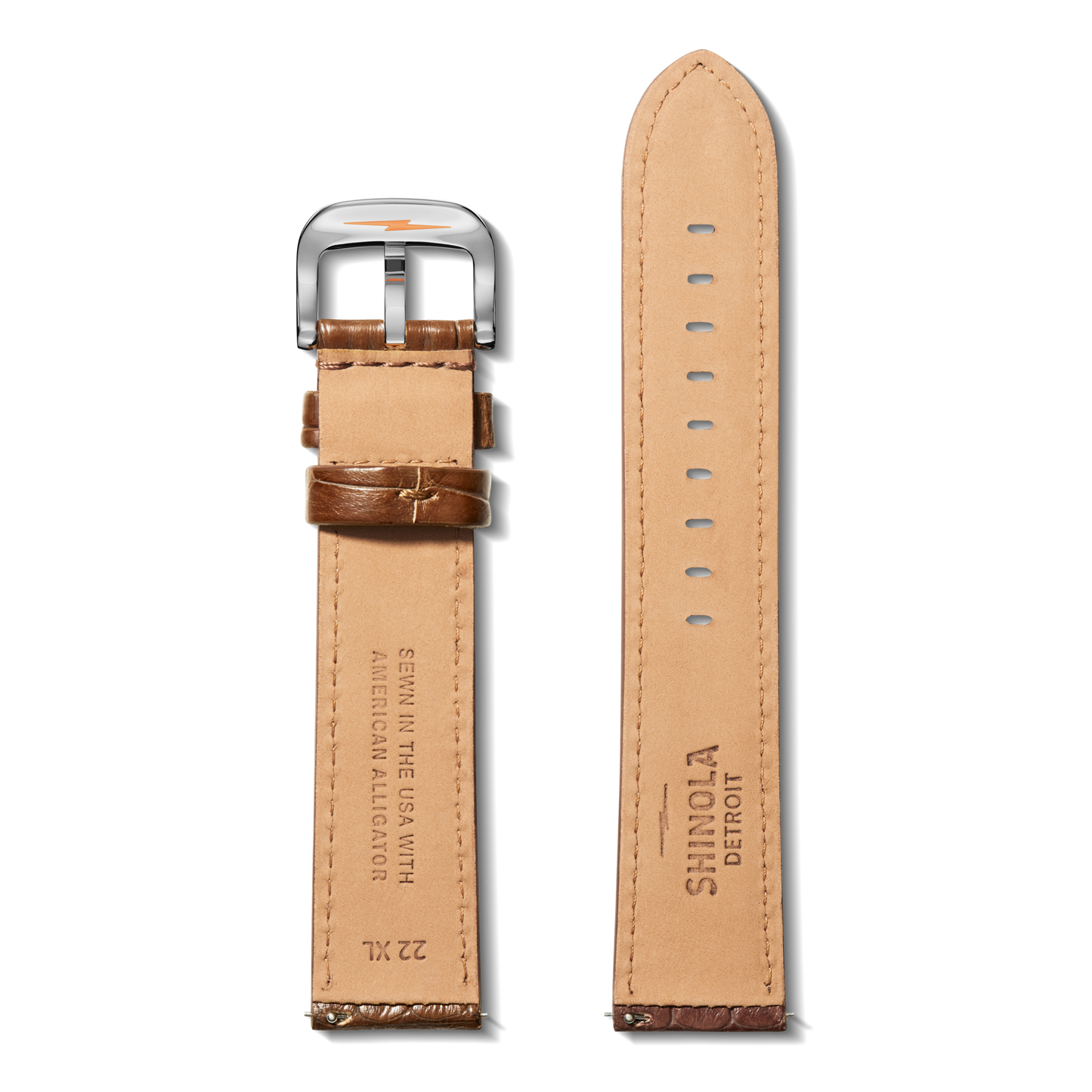 22mm Cognac Alligator Leather Watch Strap - Cognac