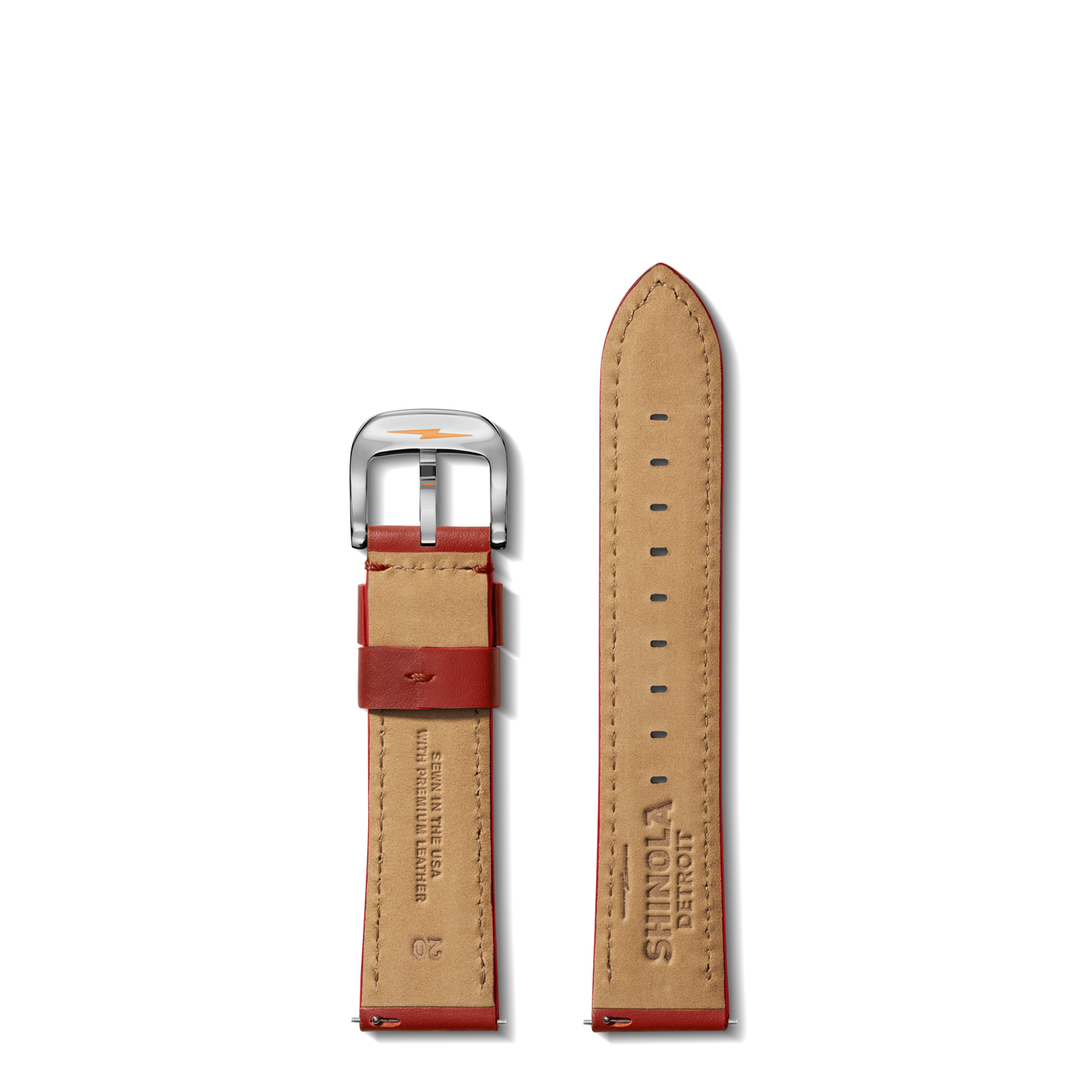 20mm Pop Red Leather Watch Strap - Pop Red