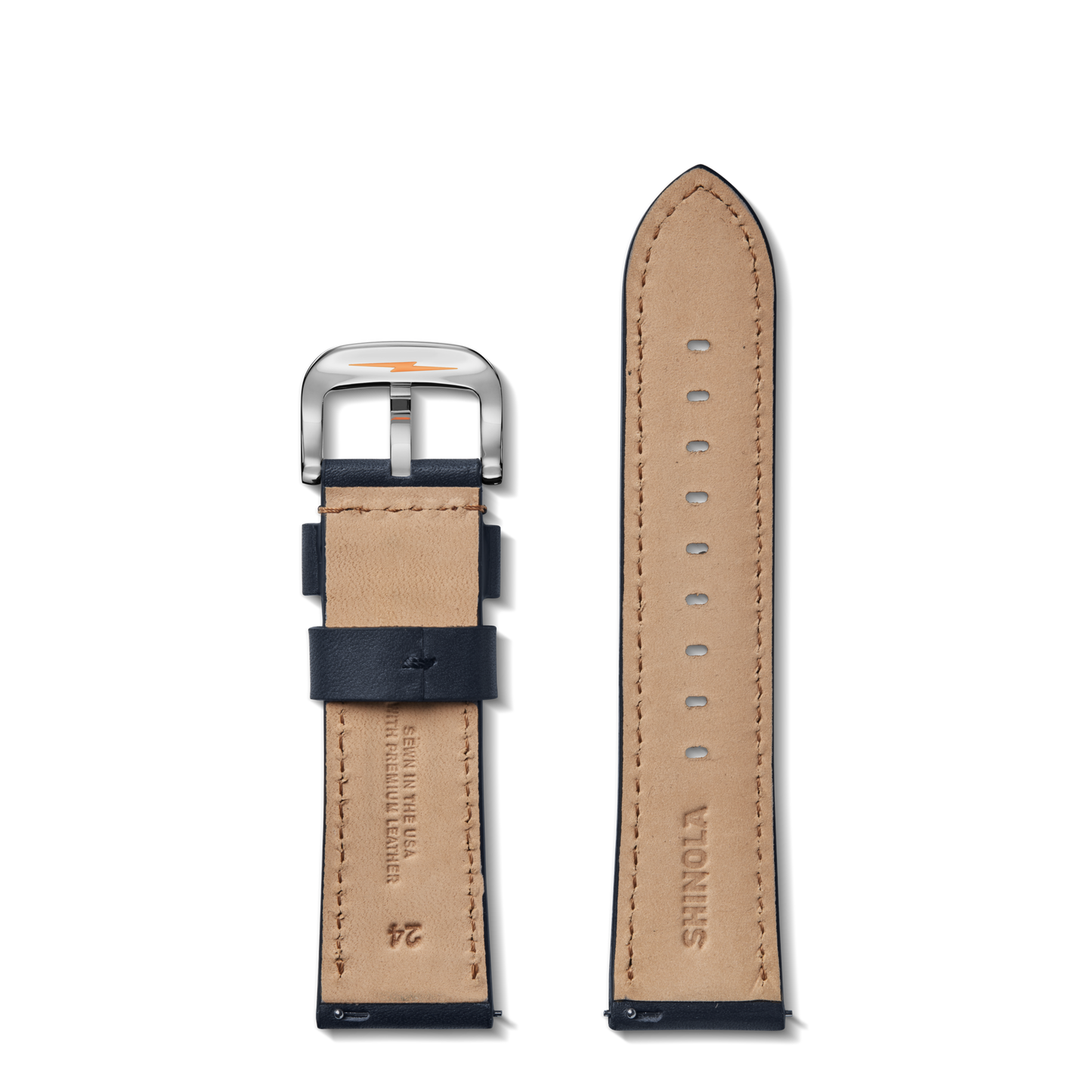 24mm Navy Leather Watch Strap - Navy
