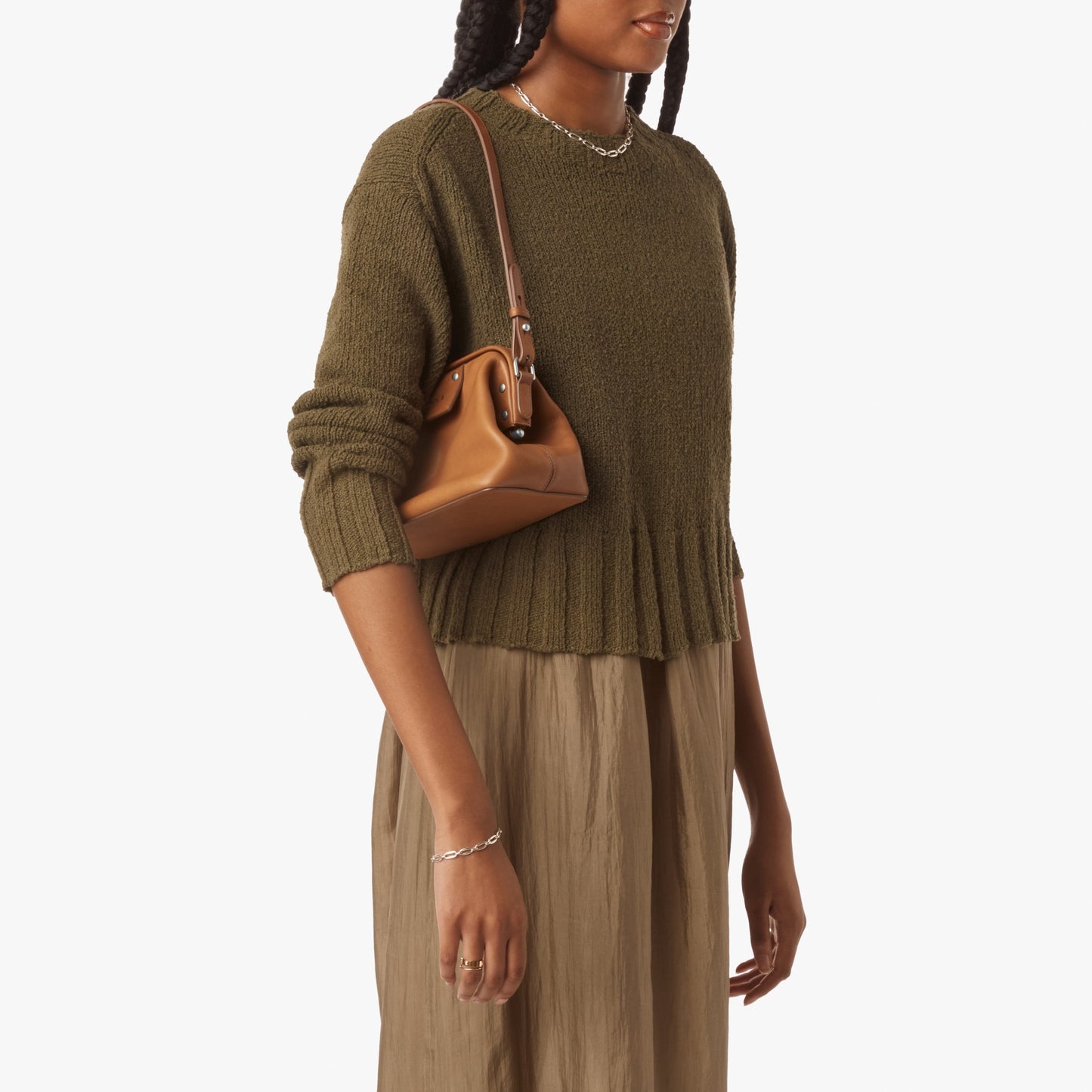 Rivet Frame Shoulder Bag - Tan